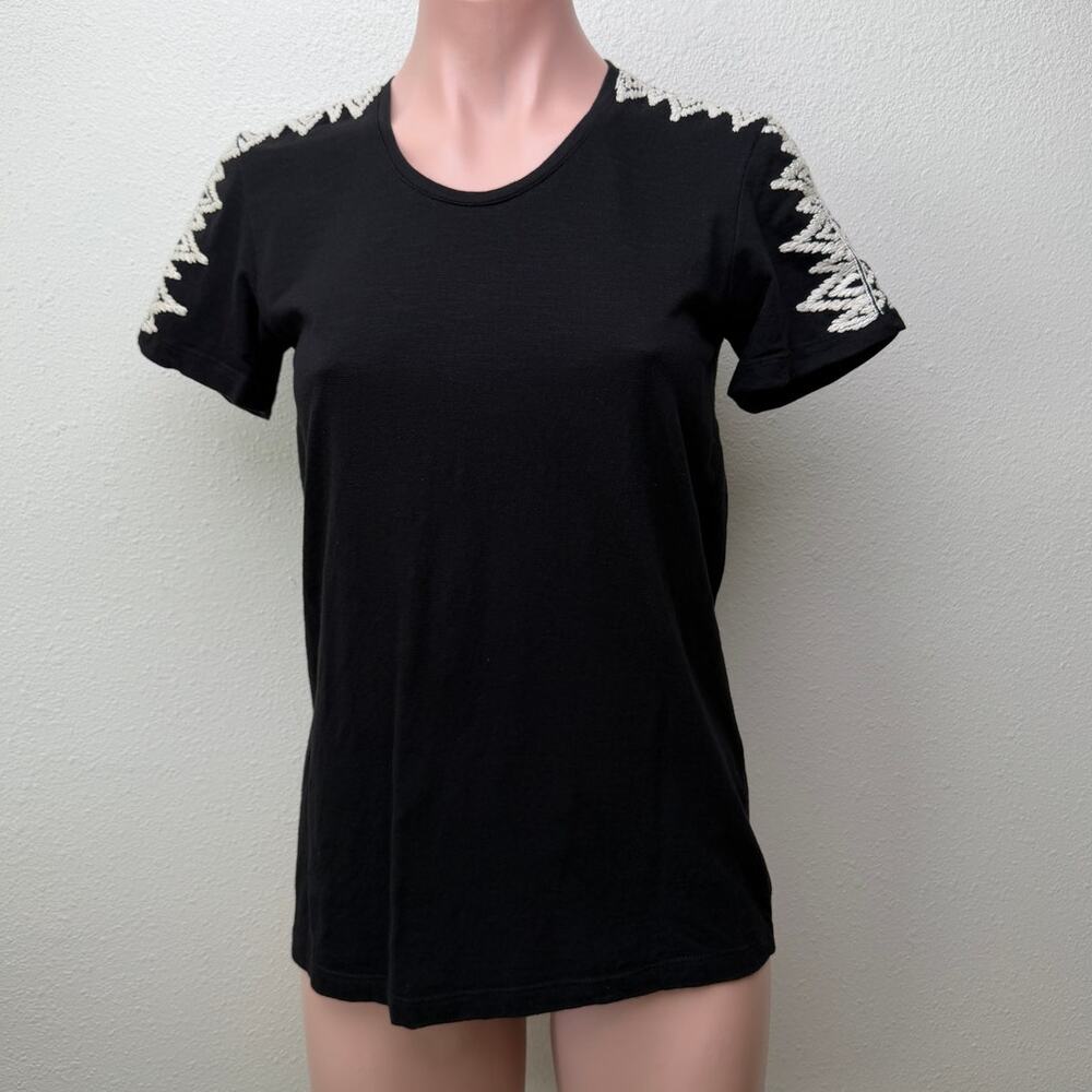 Pepin Black Short Sleeve Shirt with Embroidered Shoulders – XS